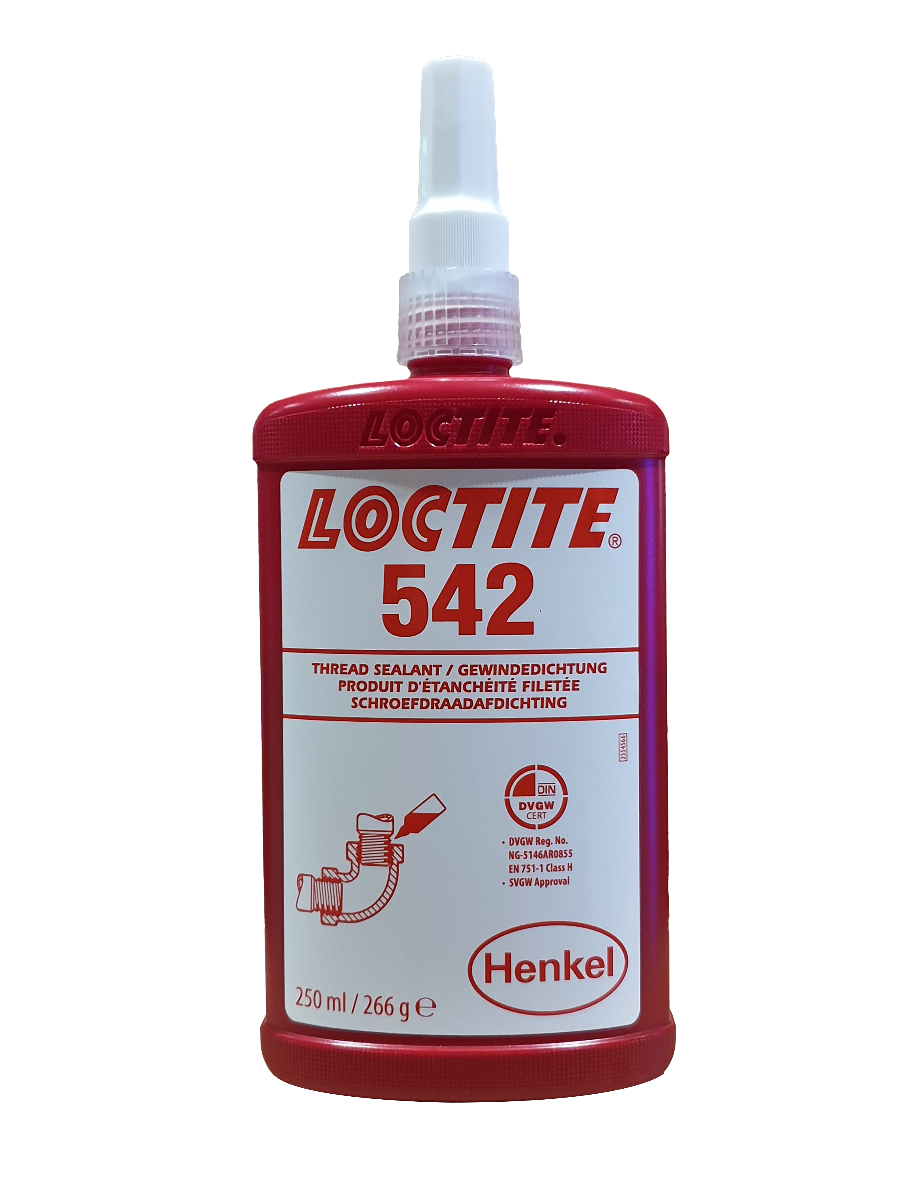 LOCTITE 542 – 250 ml (anaerobowy uszczelniacz połączeń gwintowych, średnio demontowalny, doskonale nadaje się do gwintów drobnozwojnych, stosowanych w instalacjach hydraulicznych)